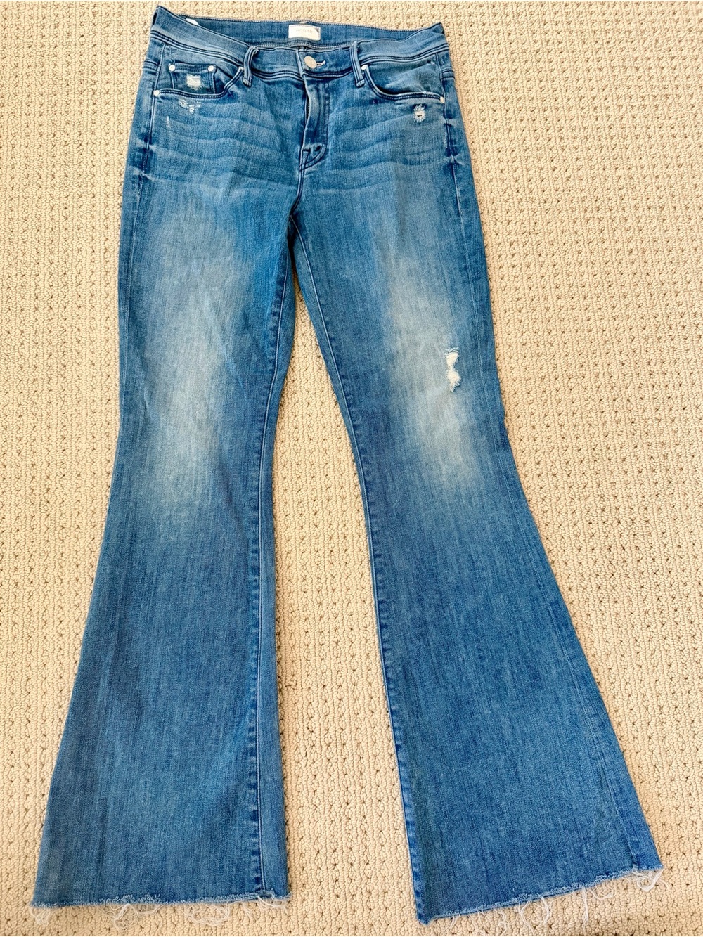 MOTHER Distressed Blue Flare Jeans
